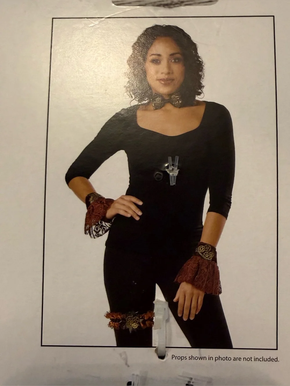 Celebrate It Brown and Black Steampunk Lace Wrist Cuffs with Gold Gear Accents